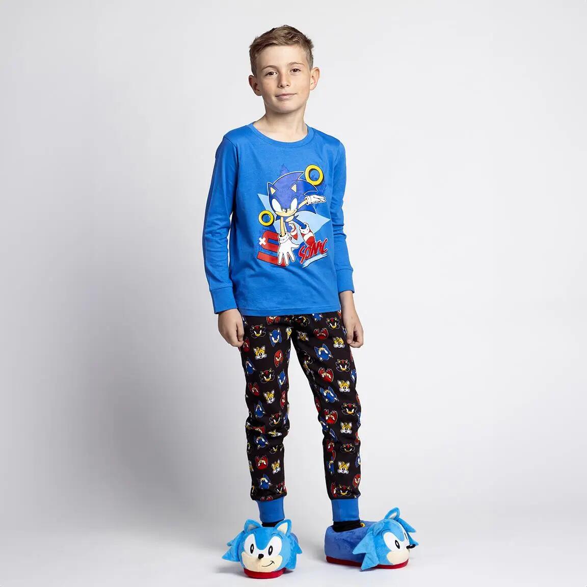 Schlafanzug Lang Kinder Sonic Zweiteilig aus Baumwolle Blau 4/6