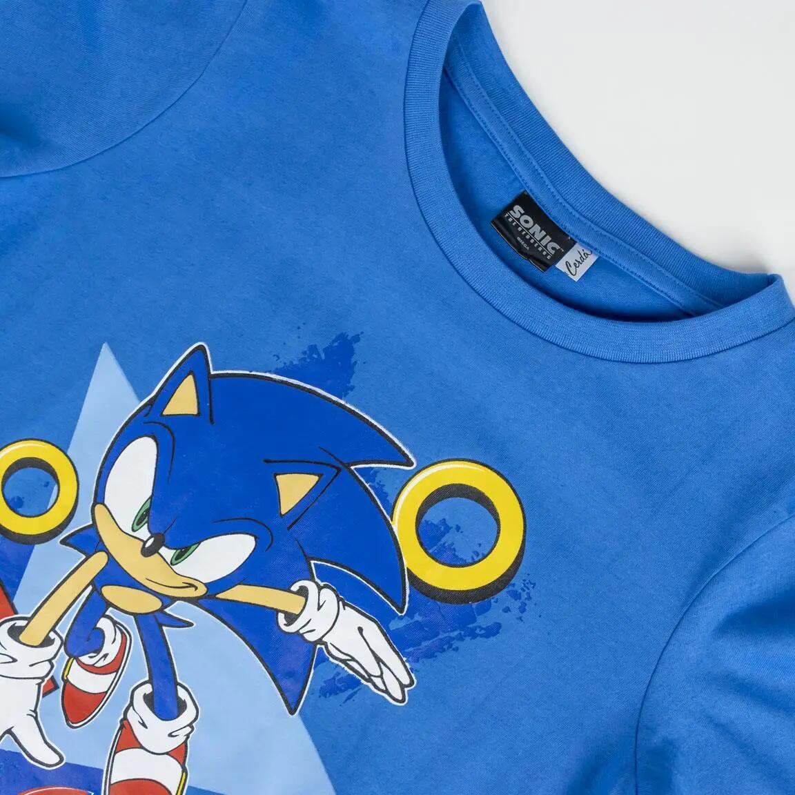 Schlafanzug Lang Kinder Sonic Zweiteilig aus Baumwolle Blau 3/6
