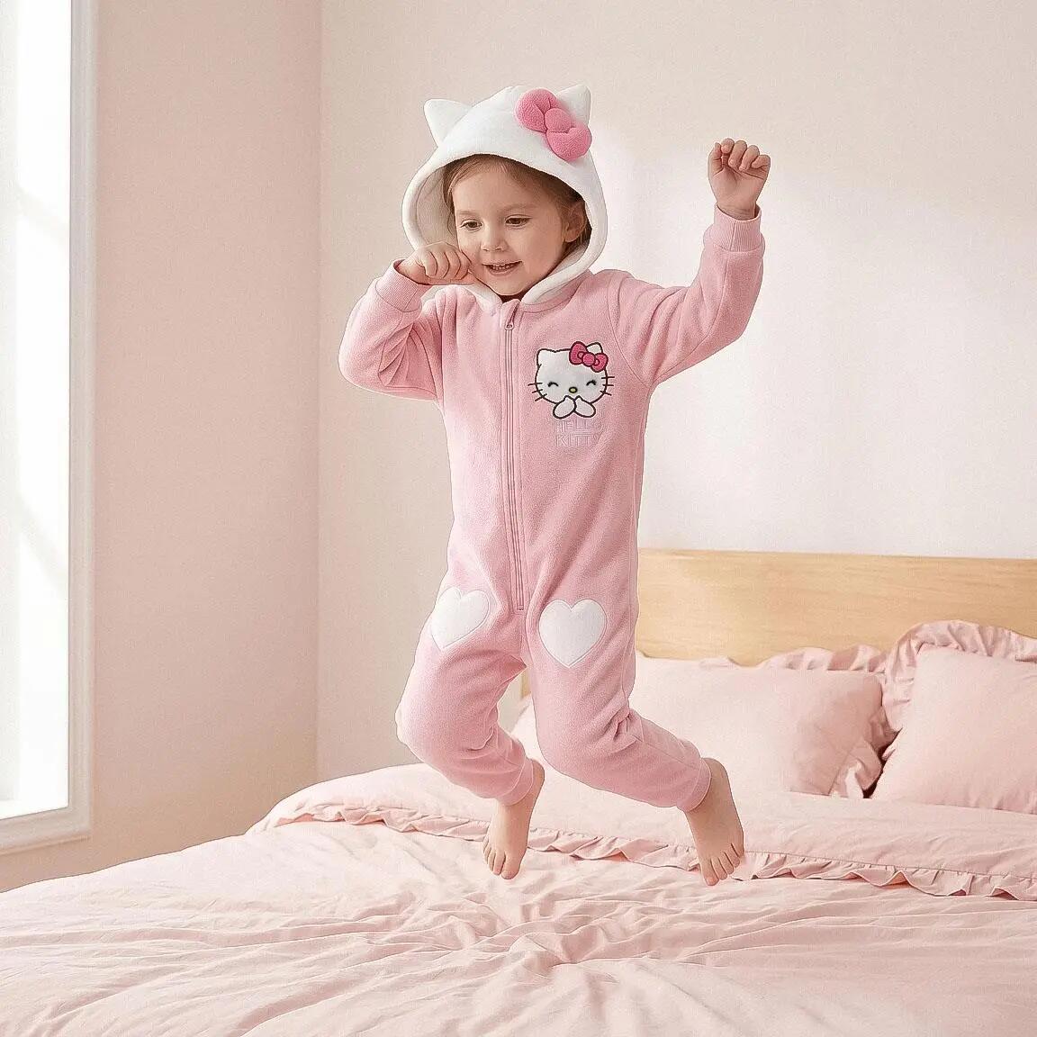 Schlafanzug Lang Kinder Hello Kitty Zweiteilig aus Polyester Hellrosa 6/6