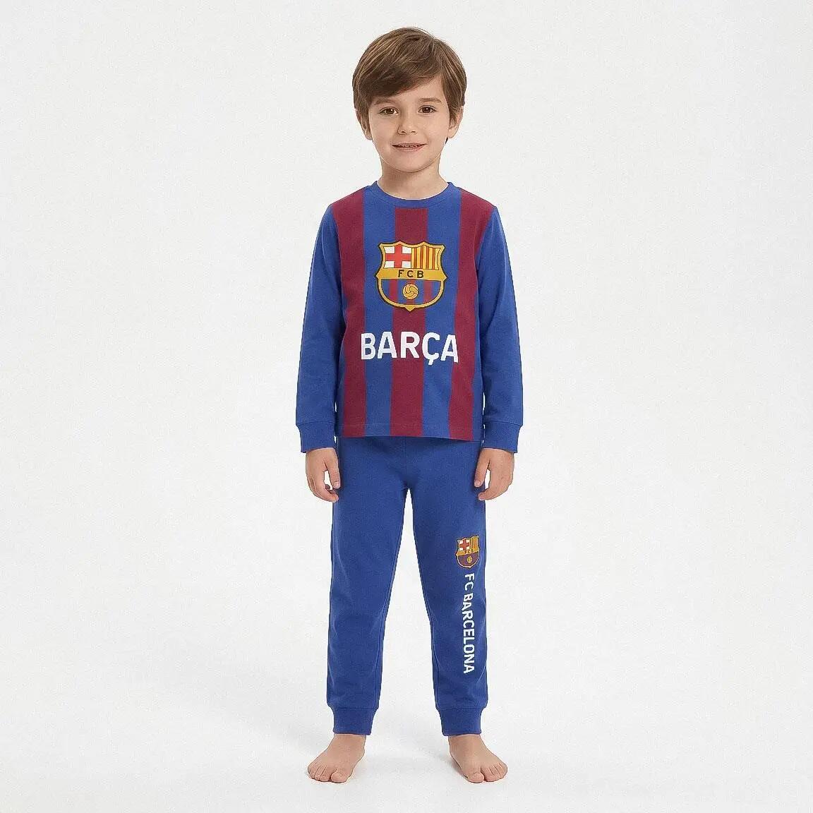 Pijama Largo Infantil FC Barcelona de Dos Piezas de Algodón y Poliéster Azul 4/6