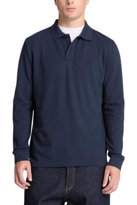 Polo - casual - heren - lange mouwen, regular fit, knoopsluiting - navy blauw