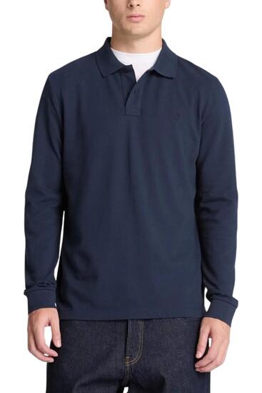 Polo - Casual - Homme - Manches longues, col boutonné - Bleu