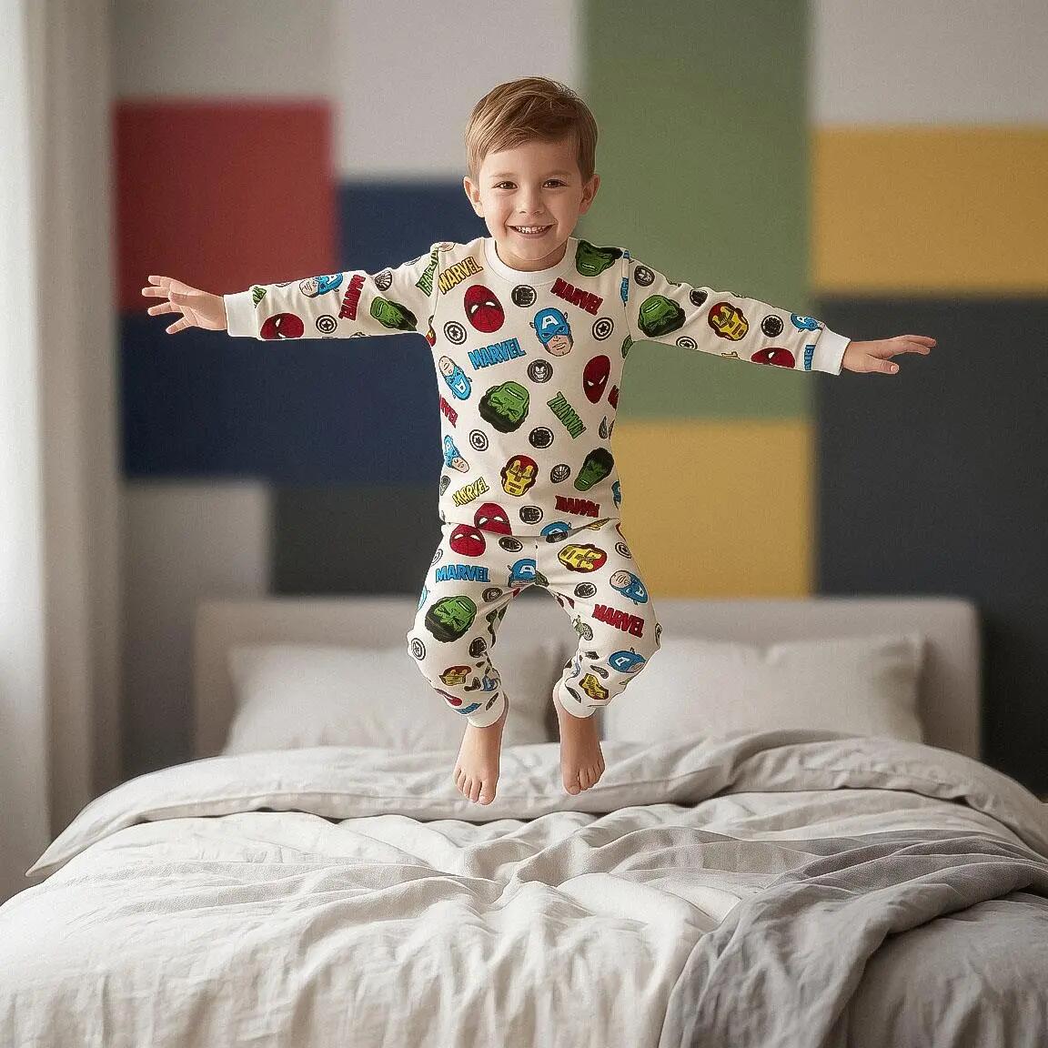 Pyjama Long Enfant Marvel Deux Pièces en Polyester Beige 6/6