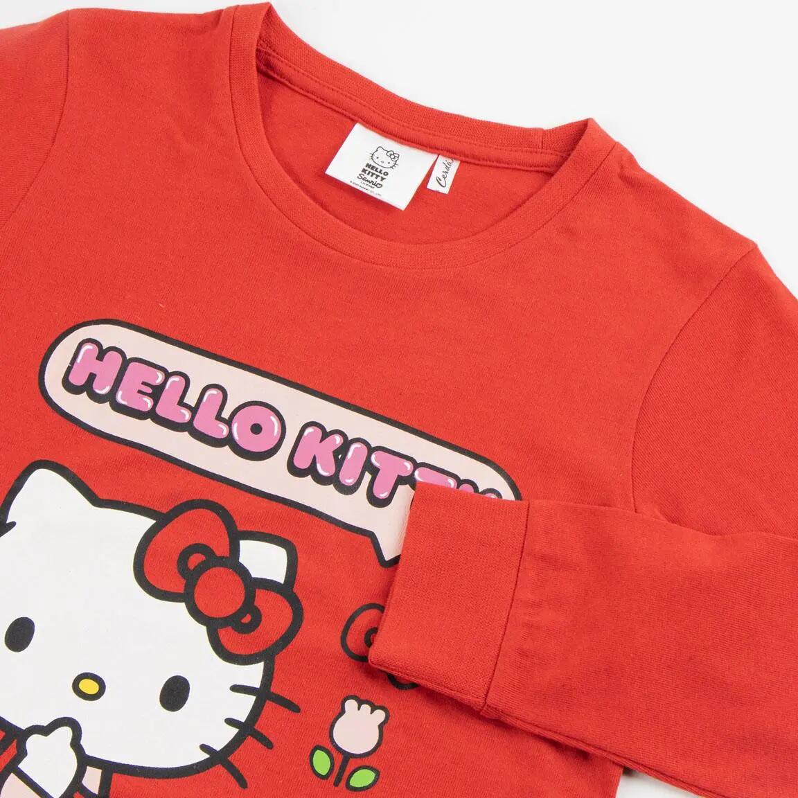 Pyjama Long Enfant Hello Kitty Deux Pièces en Coton et Polyester Rouge 3/4