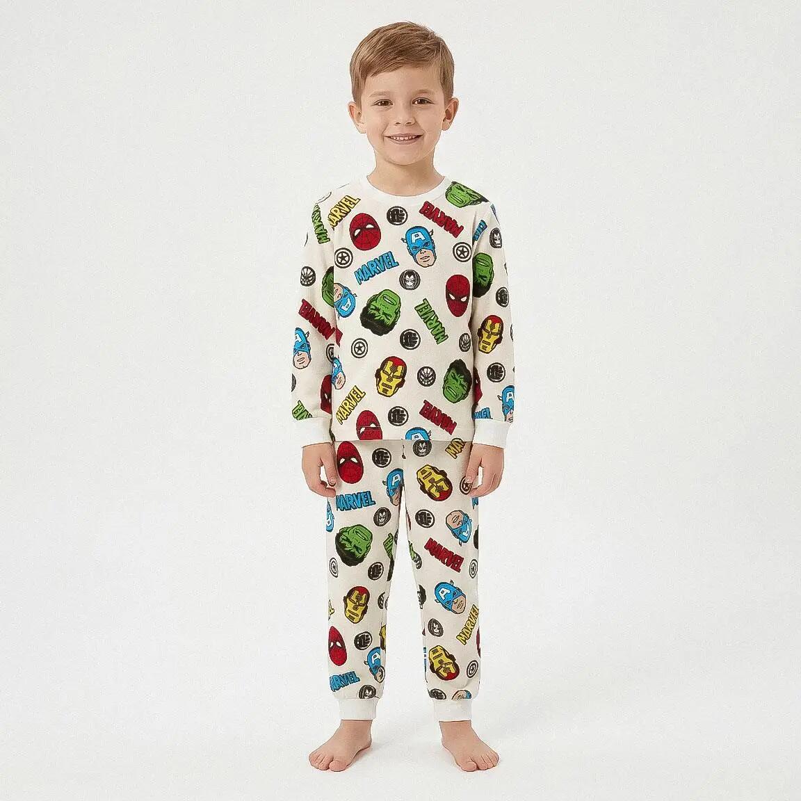 Pyjama Long Enfant Marvel Deux Pièces en Polyester Beige 4/6