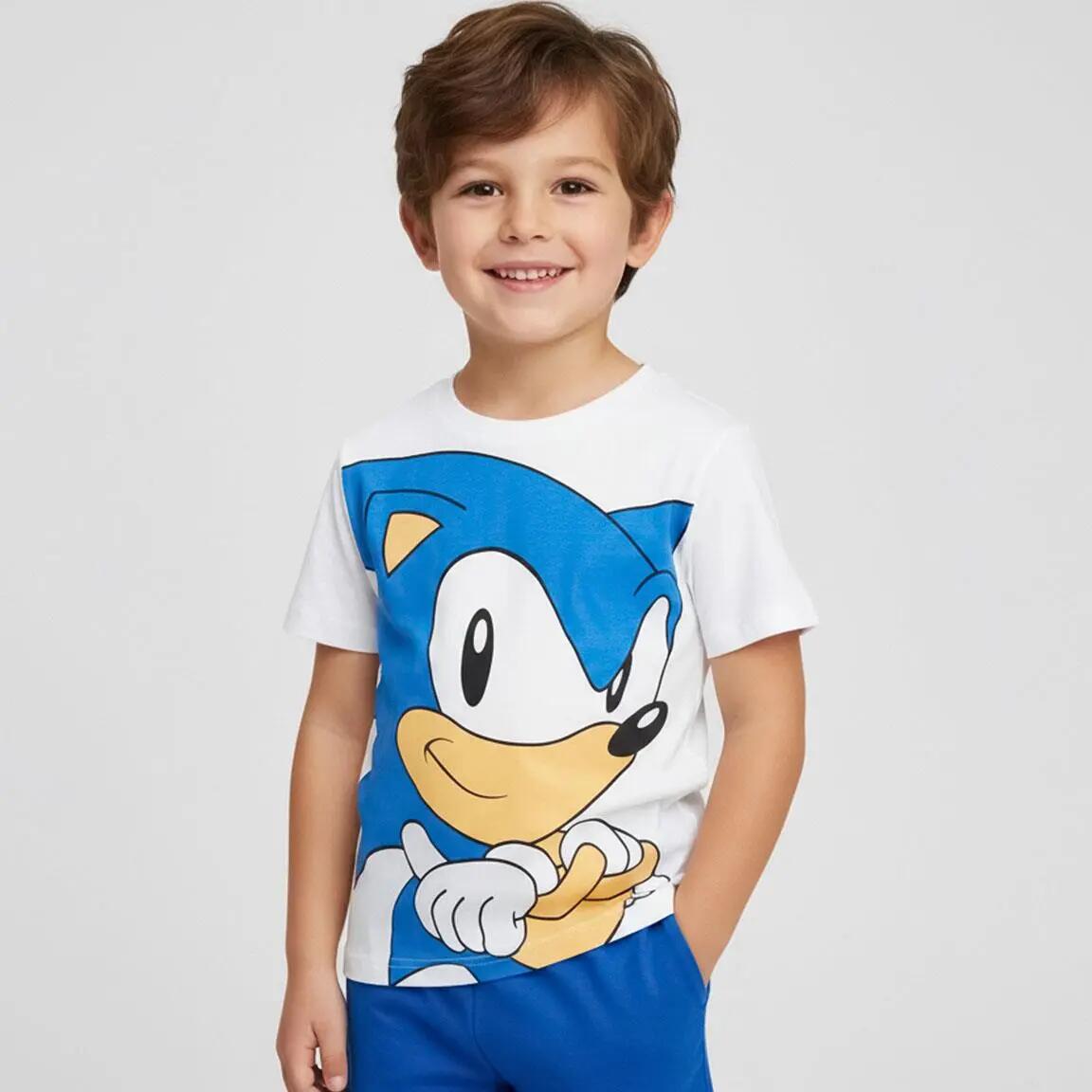 Pyjama Court Enfant Sonic Deux Pièces en Coton Blanc 5/6