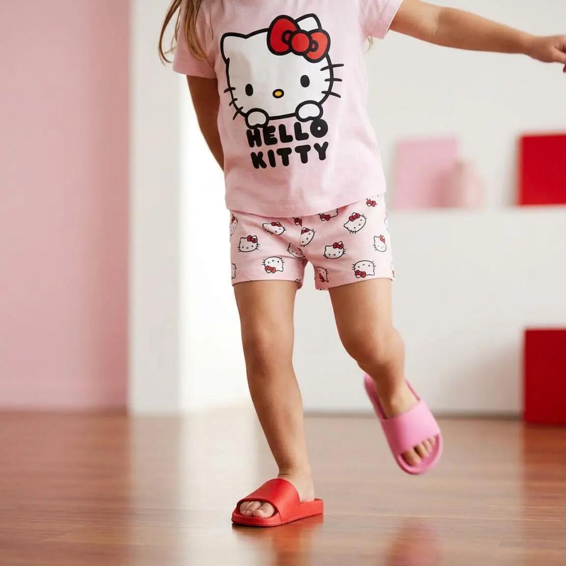 Pijama Corto Infantil Hello Kitty de Dos Piezas de Algodón Rosa 6/6