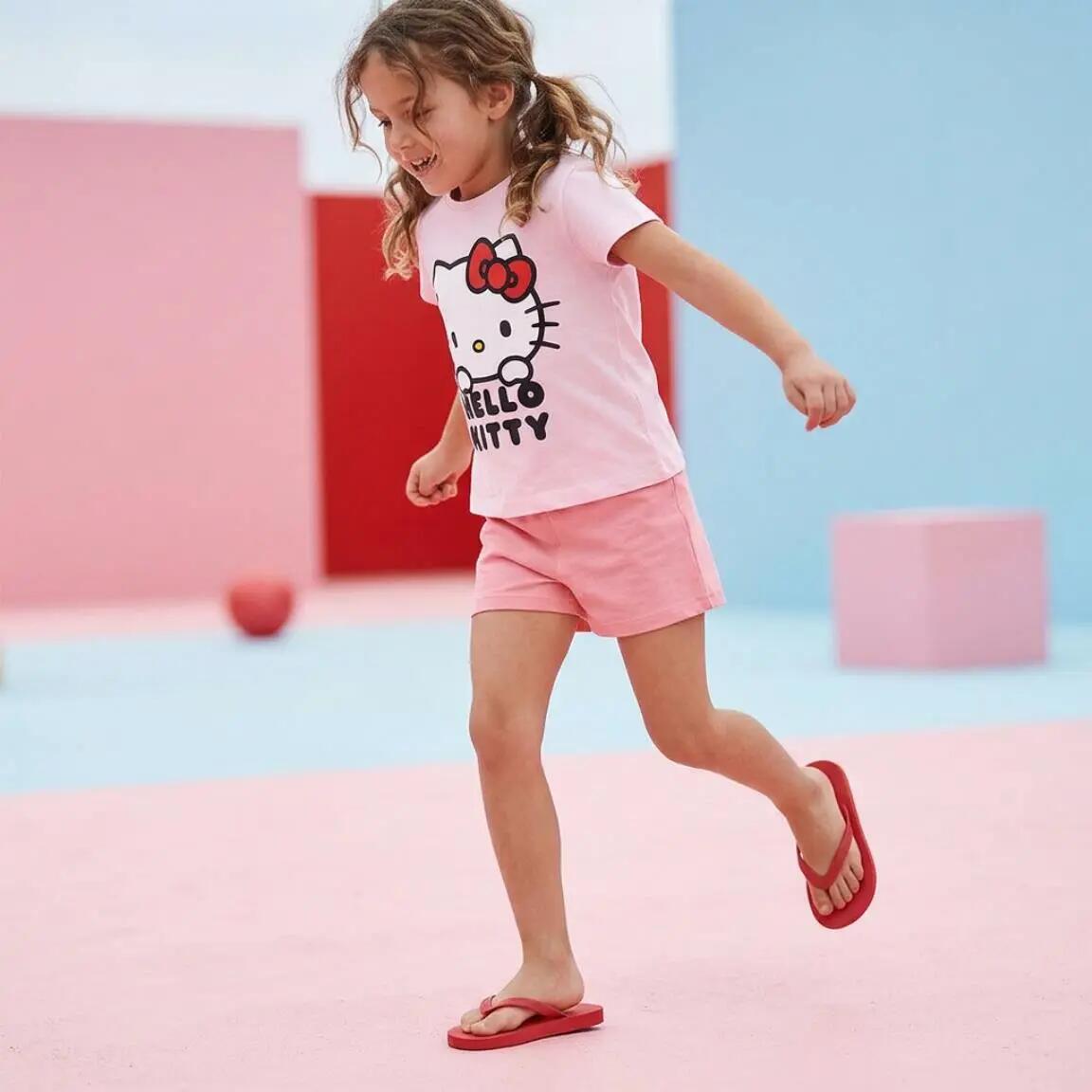 Pijama Corto Infantil Hello Kitty de Dos Piezas de Algodón Rosa 5/6