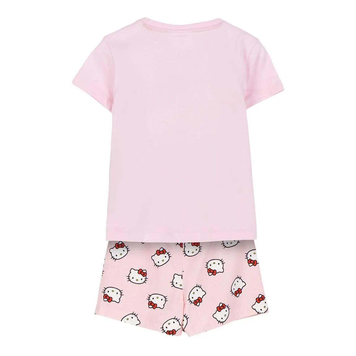 Pijama Corto Infantil Hello Kitty de Dos Piezas de Algodón Rosa 2/6