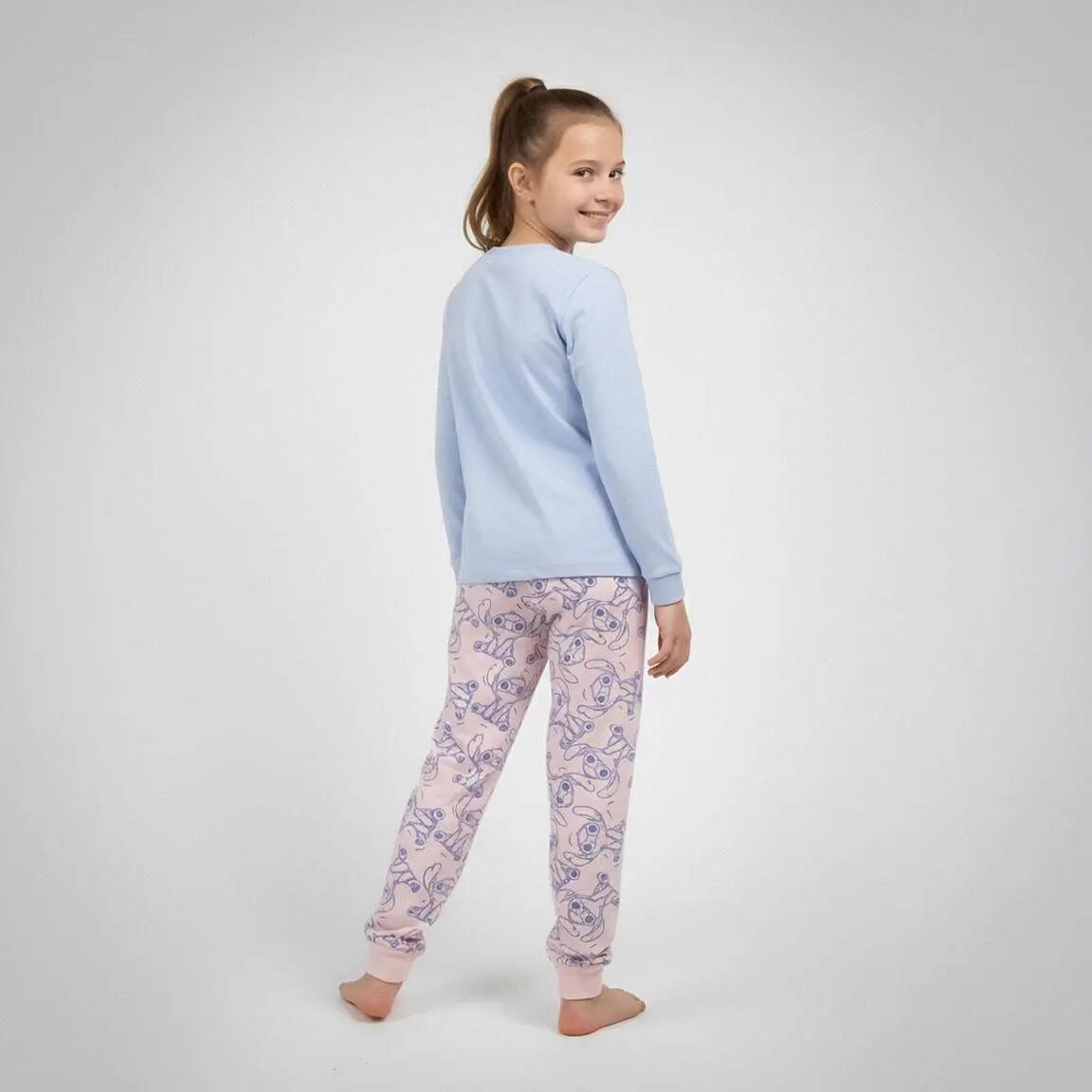 Schlafanzug Lang Kinder Stitch Zweiteilig aus Baumwolle und Polyester Hellblau 5/5