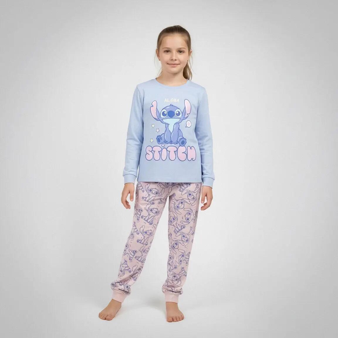 Schlafanzug Lang Kinder Stitch Zweiteilig aus Baumwolle und Polyester Hellblau 4/5