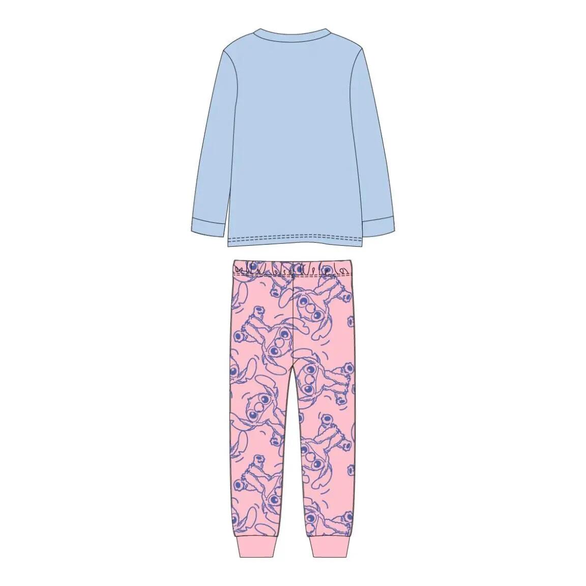 Schlafanzug Lang Kinder Stitch Zweiteilig aus Baumwolle und Polyester Hellblau 2/5