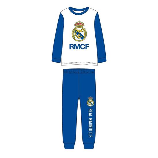 Pyjama Long Enfant Real Madrid Deux Pièces en Coton et Polyester Blanc