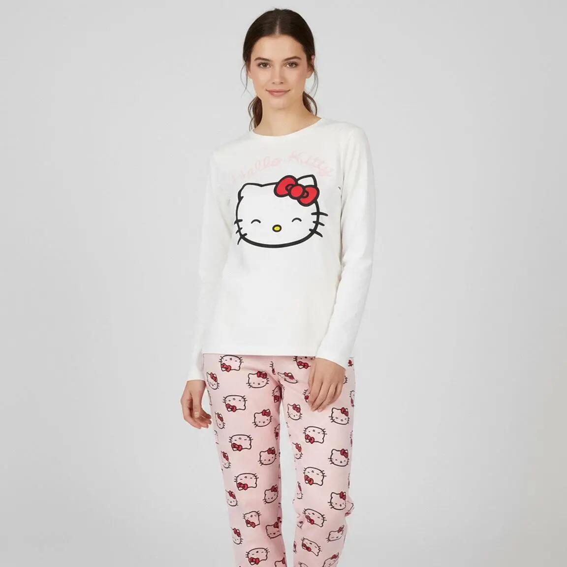 Pyjama Lang Volwassenen Hello Kitty Tweedelig van Katoen en Polyester Roze 6/6
