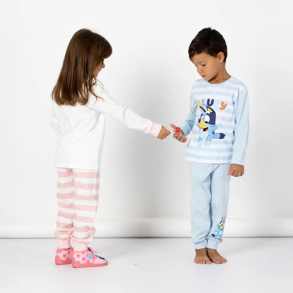 Pijama Comprido Infantil Bluey de Duas Peças de Algodão Azul Claro 5/6