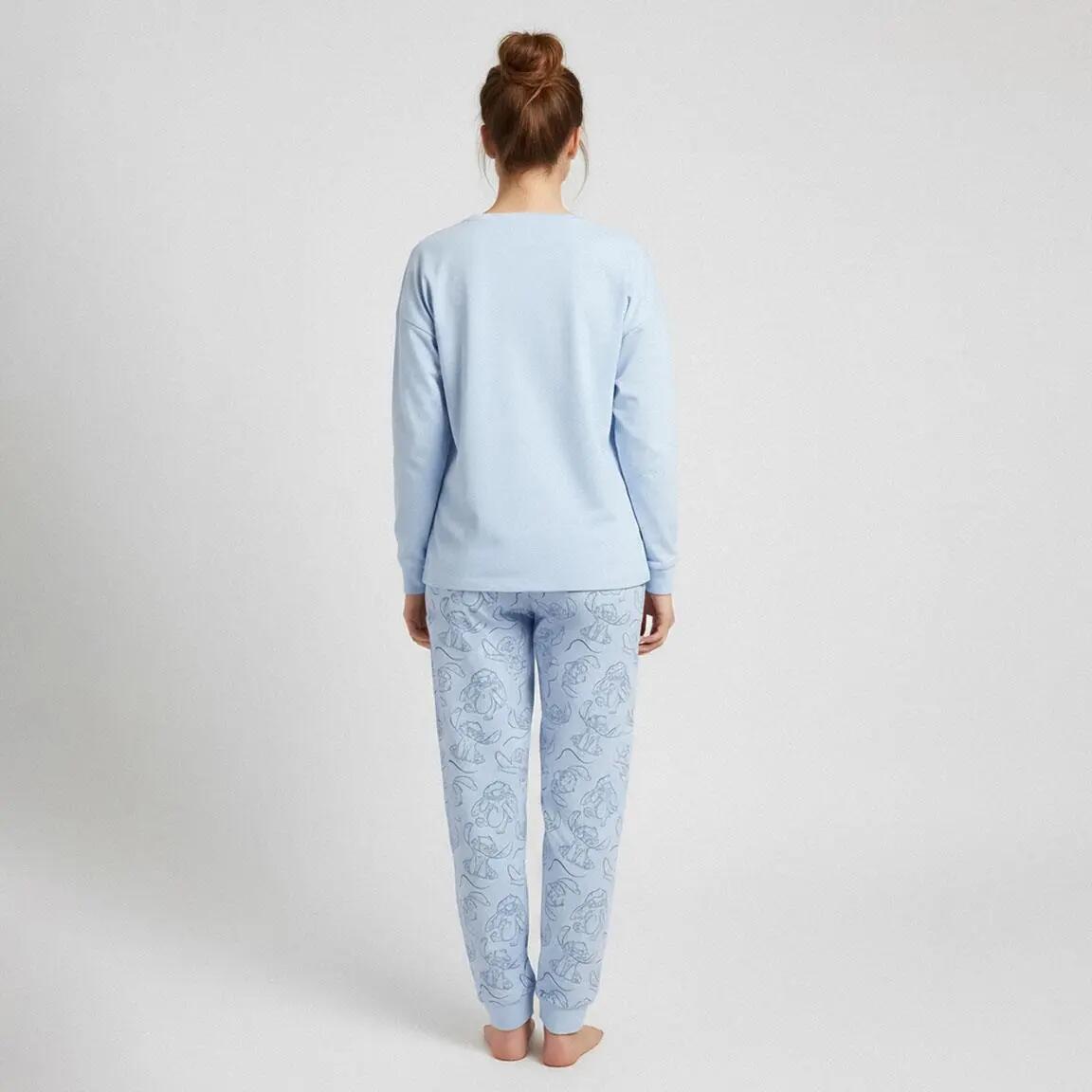 Pigiama Lungo Adulto Stitch Due Pezzi in Cotone e Poliestere Azzurro 5/6