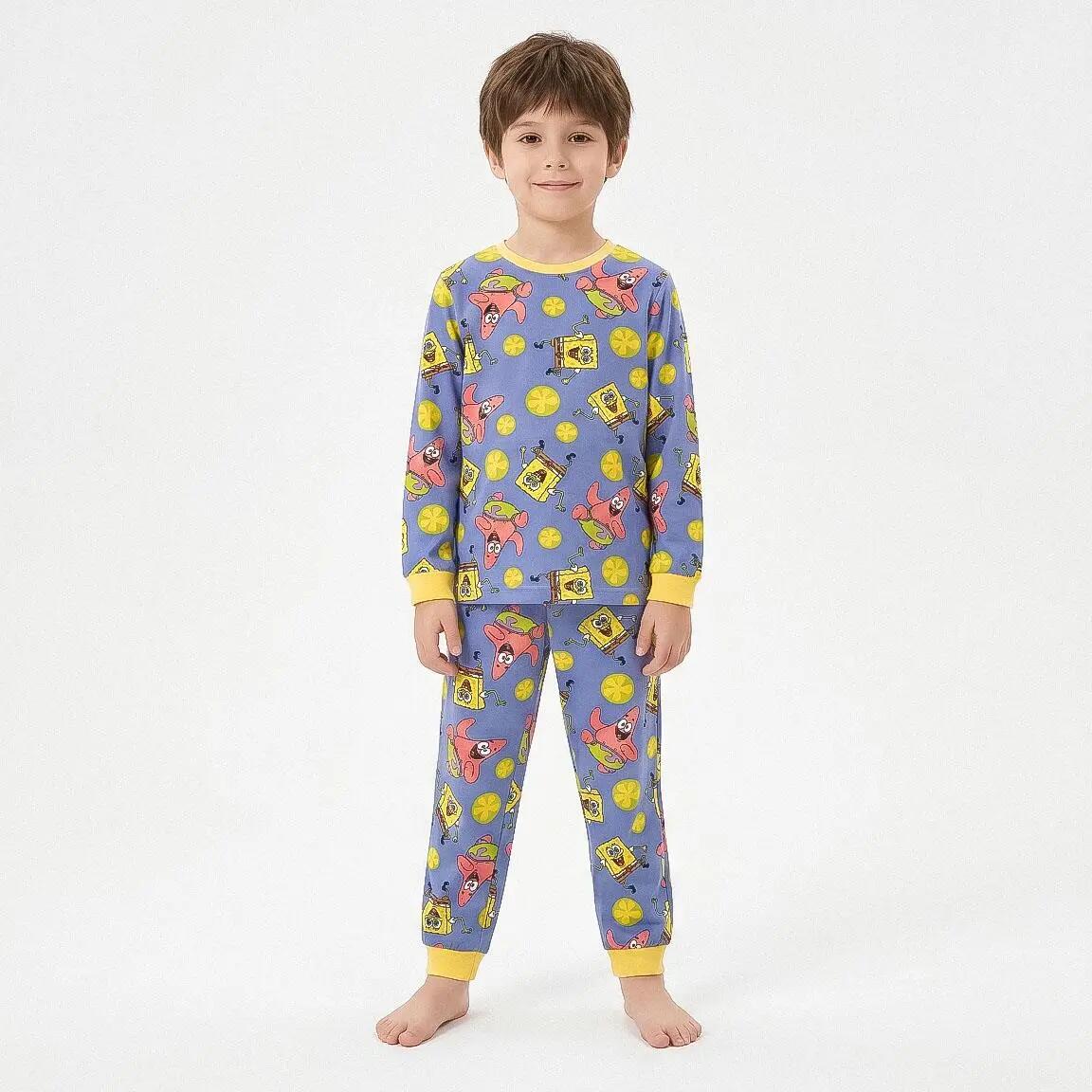 Pyjama Long Enfant Bob Esponja Deux Pièces en Polyester Bleu 4/6