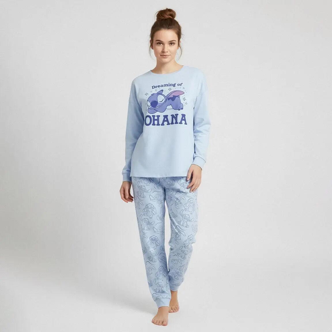 Pigiama Lungo Adulto Stitch Due Pezzi in Cotone e Poliestere Azzurro 4/6