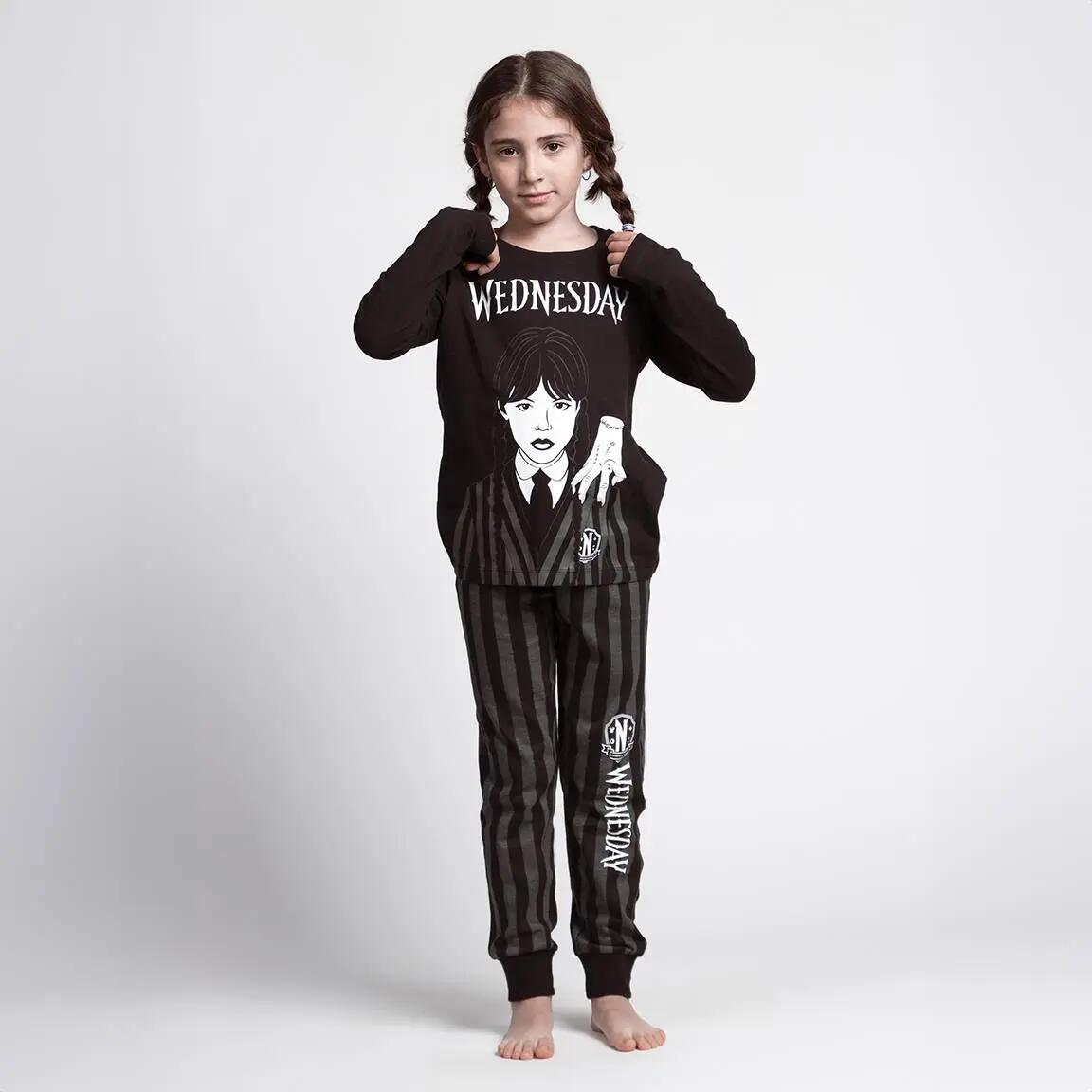 Pijama Comprido Infantil Wednesday de Duas Peças de Algodão Cinzento Escuro 4/6