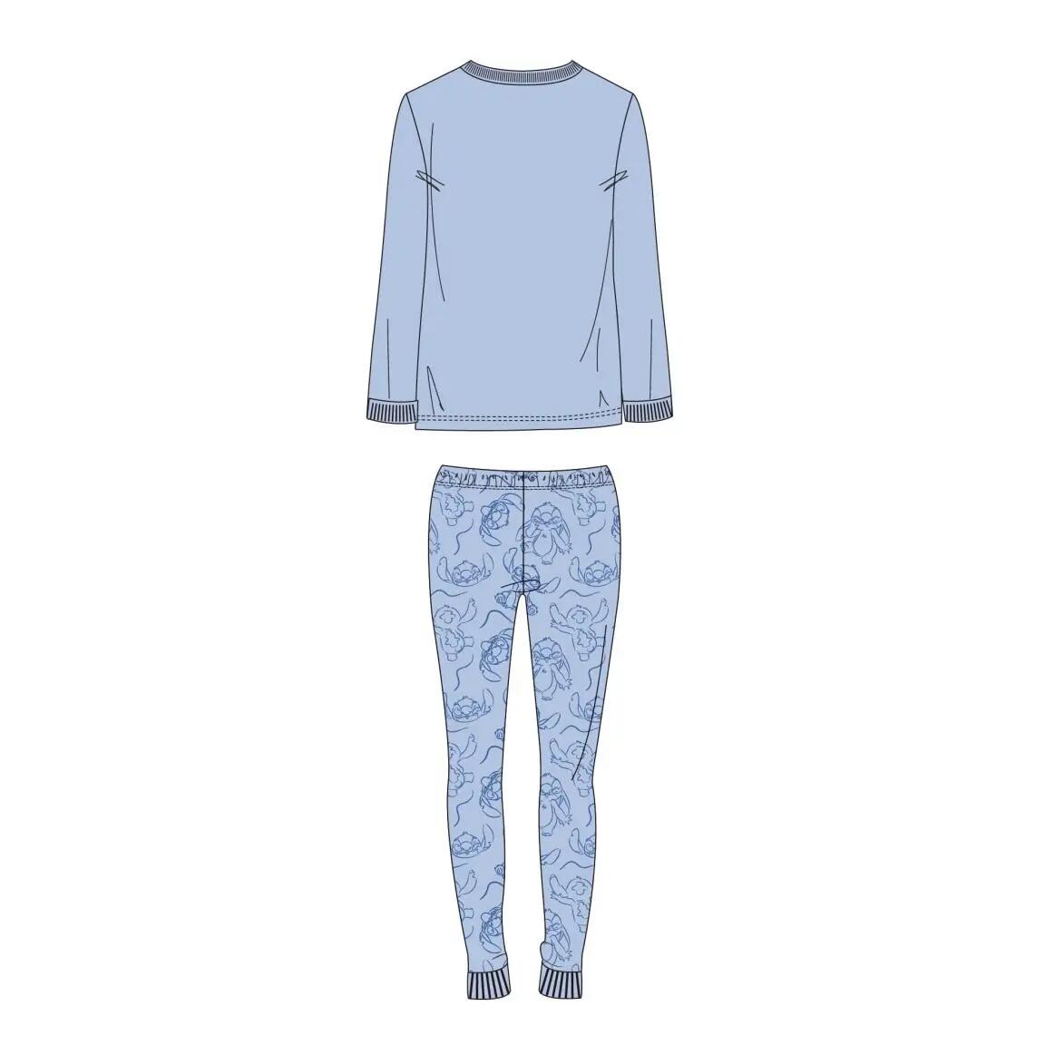 Pigiama Lungo Adulto Stitch Due Pezzi in Cotone e Poliestere Azzurro 2/6