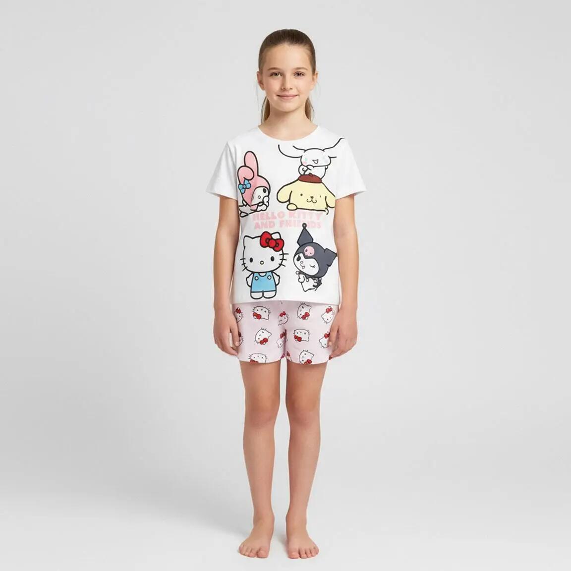 Pyjama Court Enfant Hello Kitty Deux Pièces en Coton Blanc 5/6