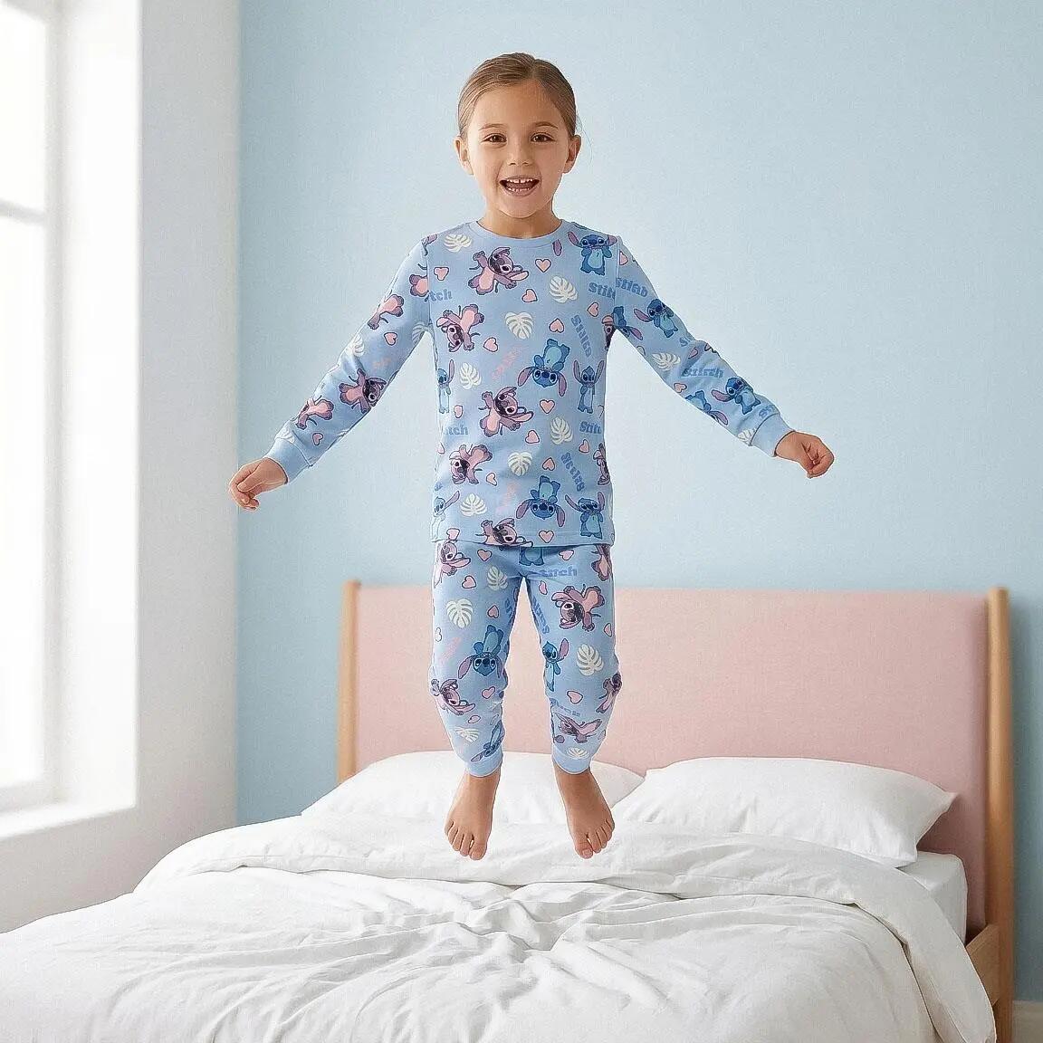 Pyjama Lang Kinder Stitch Tweedelig van Polyester Lichtblauw 6/6