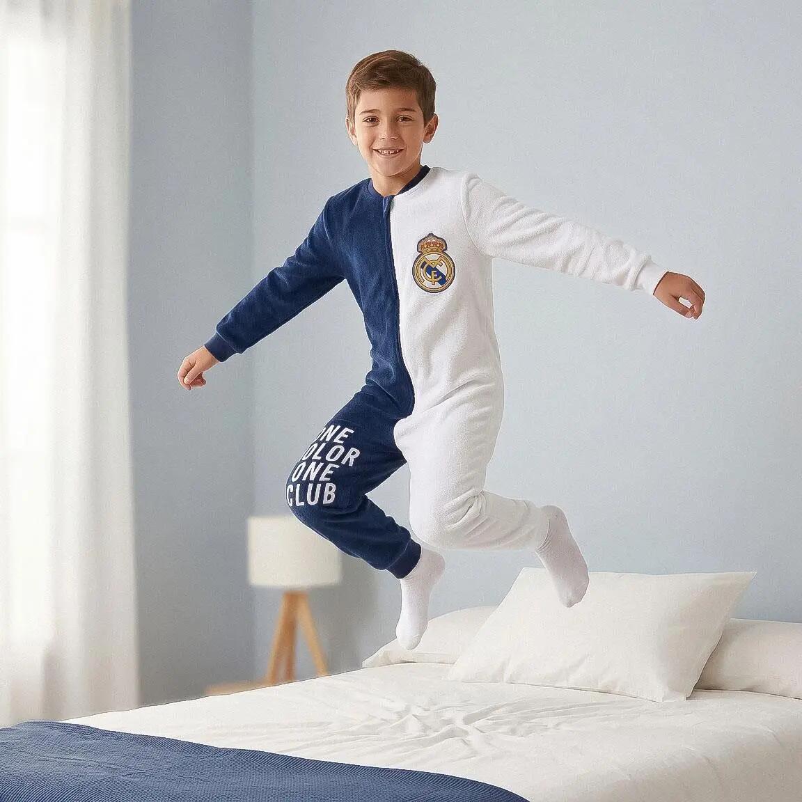 Pijama Comprido Infantil Real Madrid de Duas Peças de Poliéster Azul Marinho 4/6