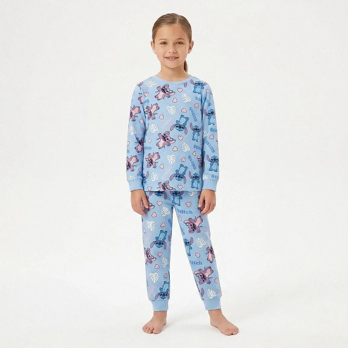 Pyjama Lang Kinder Stitch Tweedelig van Polyester Lichtblauw 4/6