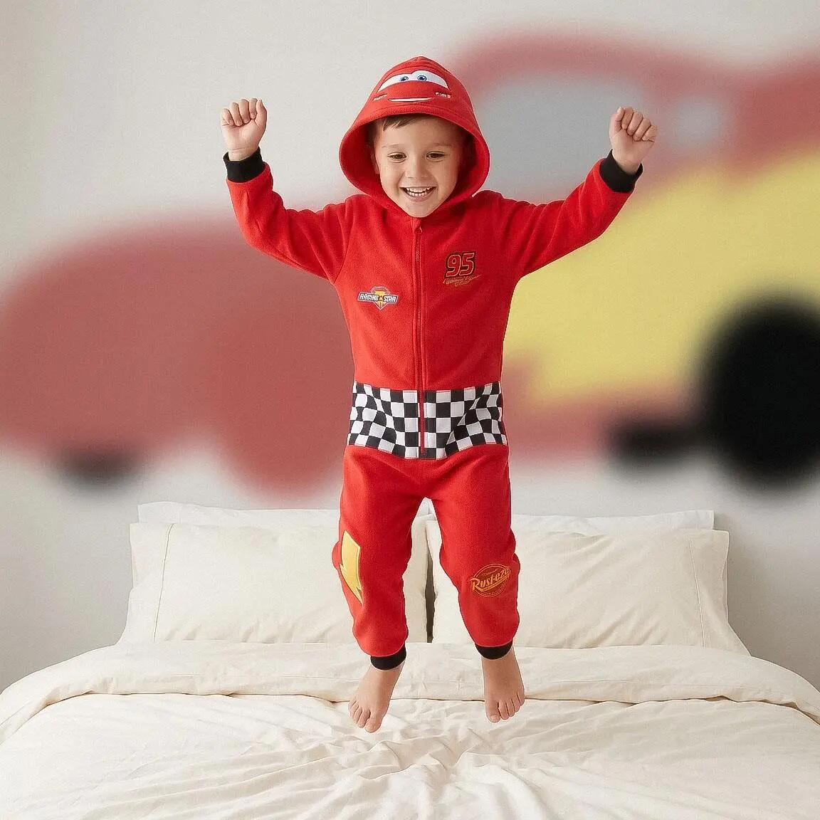 Pyjama Long Enfant Cars Deux Pièces en Polyester Rouge 6/6