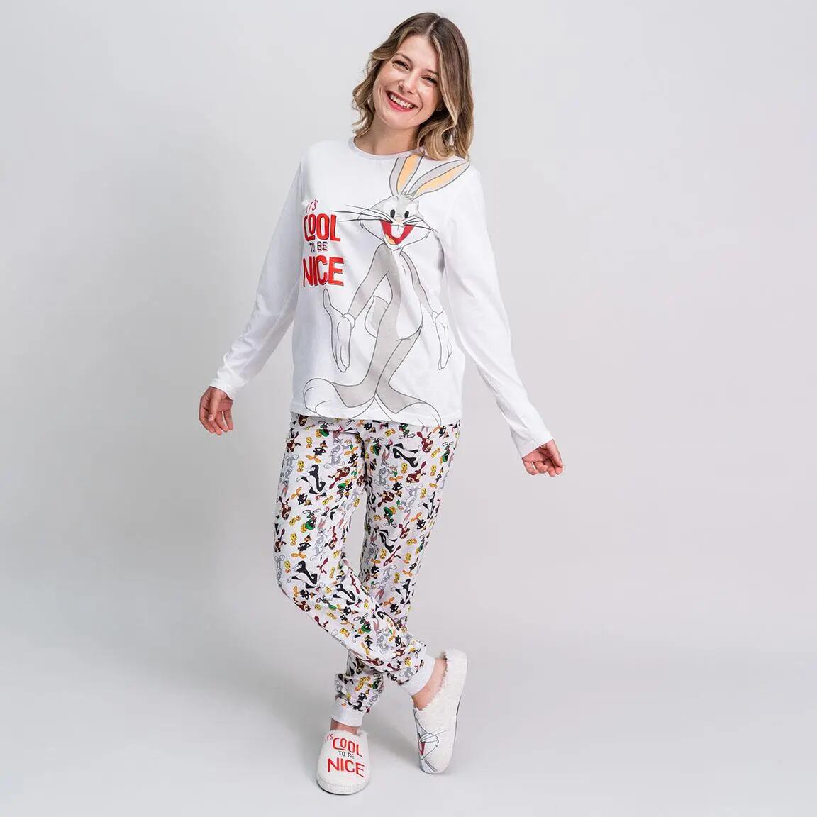 Pigiama Lungo Adulto Looney Tunes di Due Pezzi in Cotone Grigio 4/6