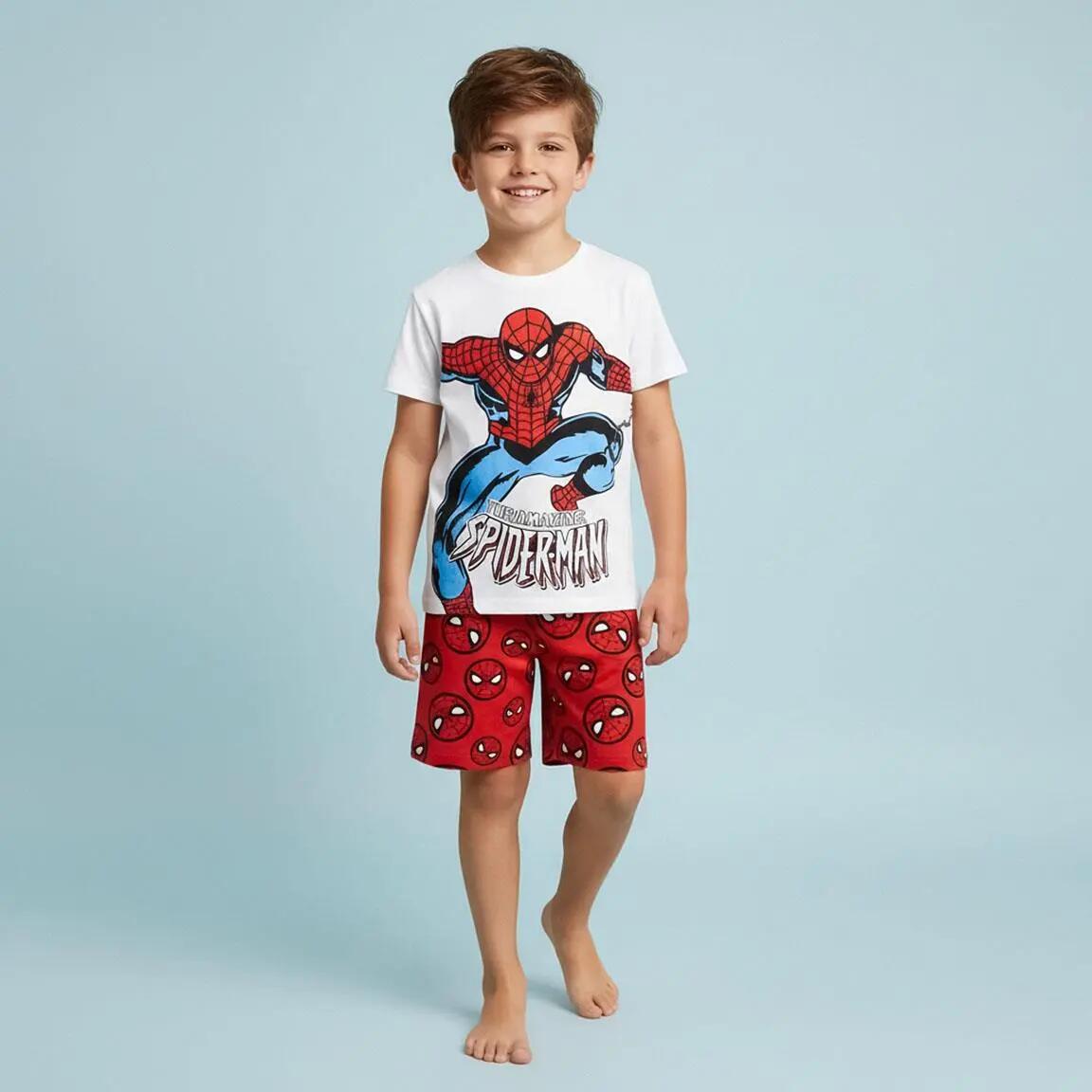 Pyjama Court Enfant Spiderman Deux Pièces en Coton Blanc 5/6