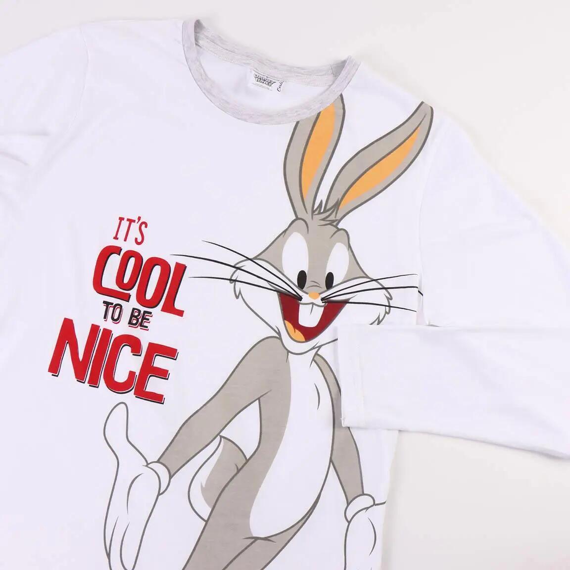 Pigiama Lungo Adulto Looney Tunes di Due Pezzi in Cotone Grigio 3/6