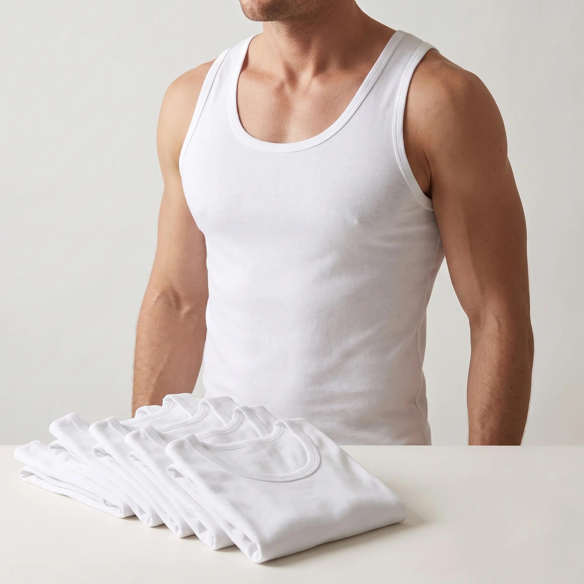 Herren Unterhemd Tank Top ärmellos Feinripp Baumwolle ohne Seitennähte Rundhals 4/5