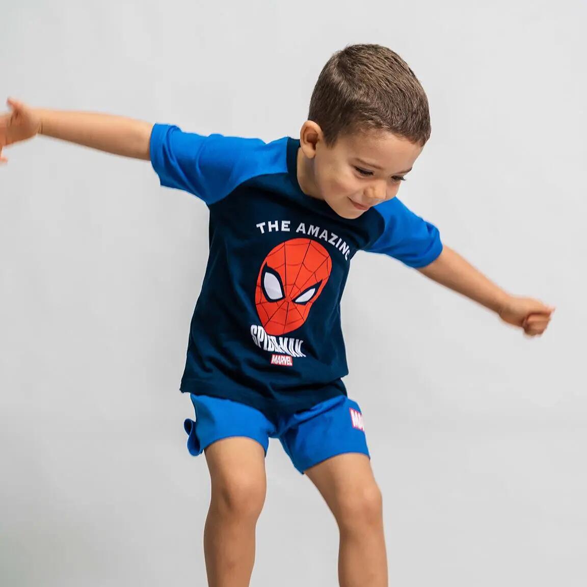 Pyjama Court Enfant Spiderman Deux Pièces en Coton et Polyester Bleu 4/5