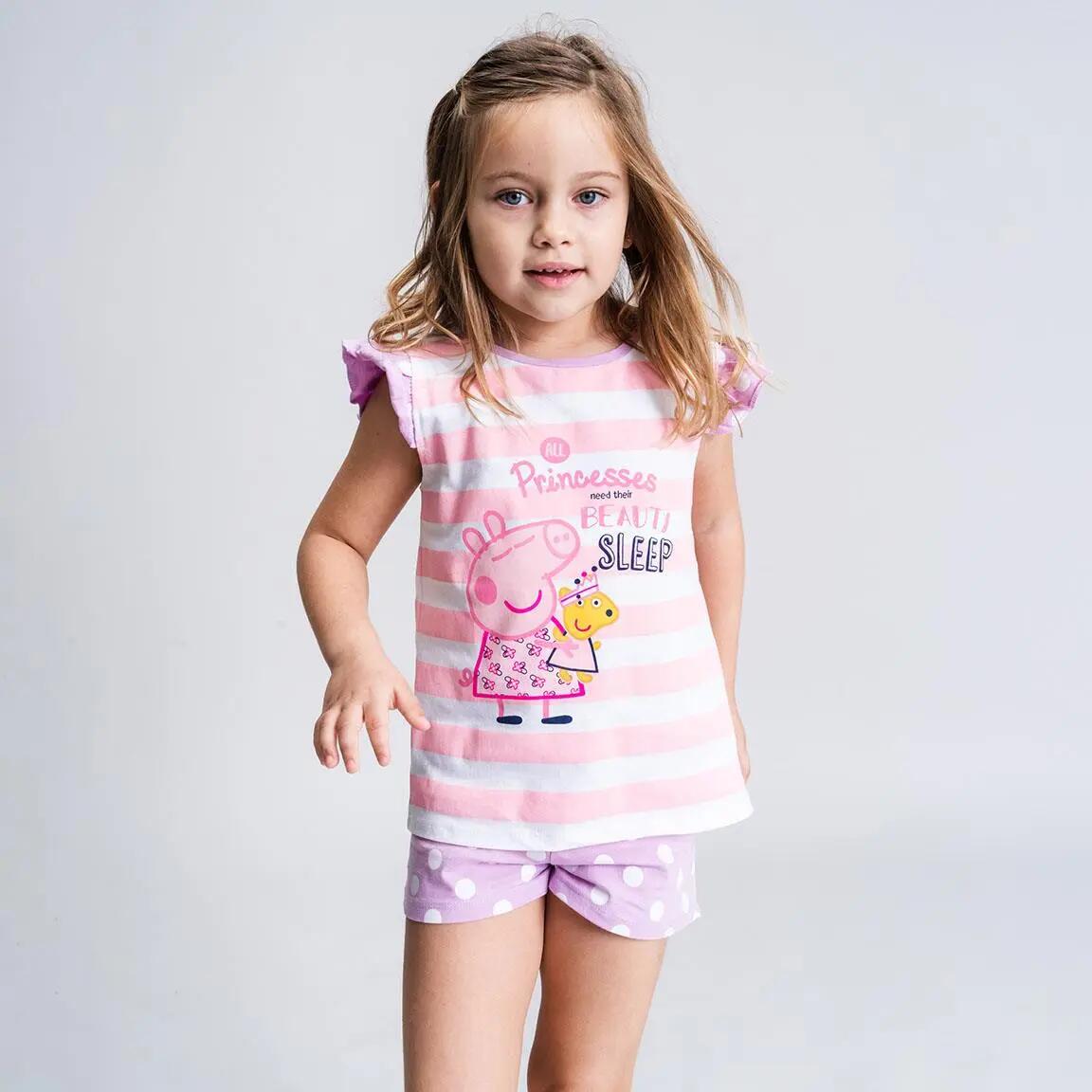 Pijama Corto Infantil Peppa Pig de Dos Piezas de Algodón Rosa 4/6