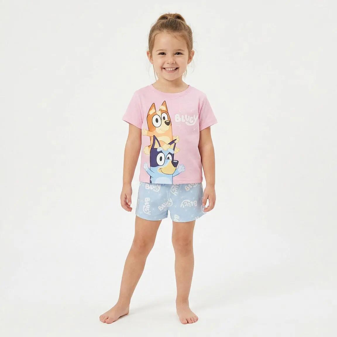 Pijama Curto Infantil Bluey de Duas Peças de Algodão Rosa Claro 5/6