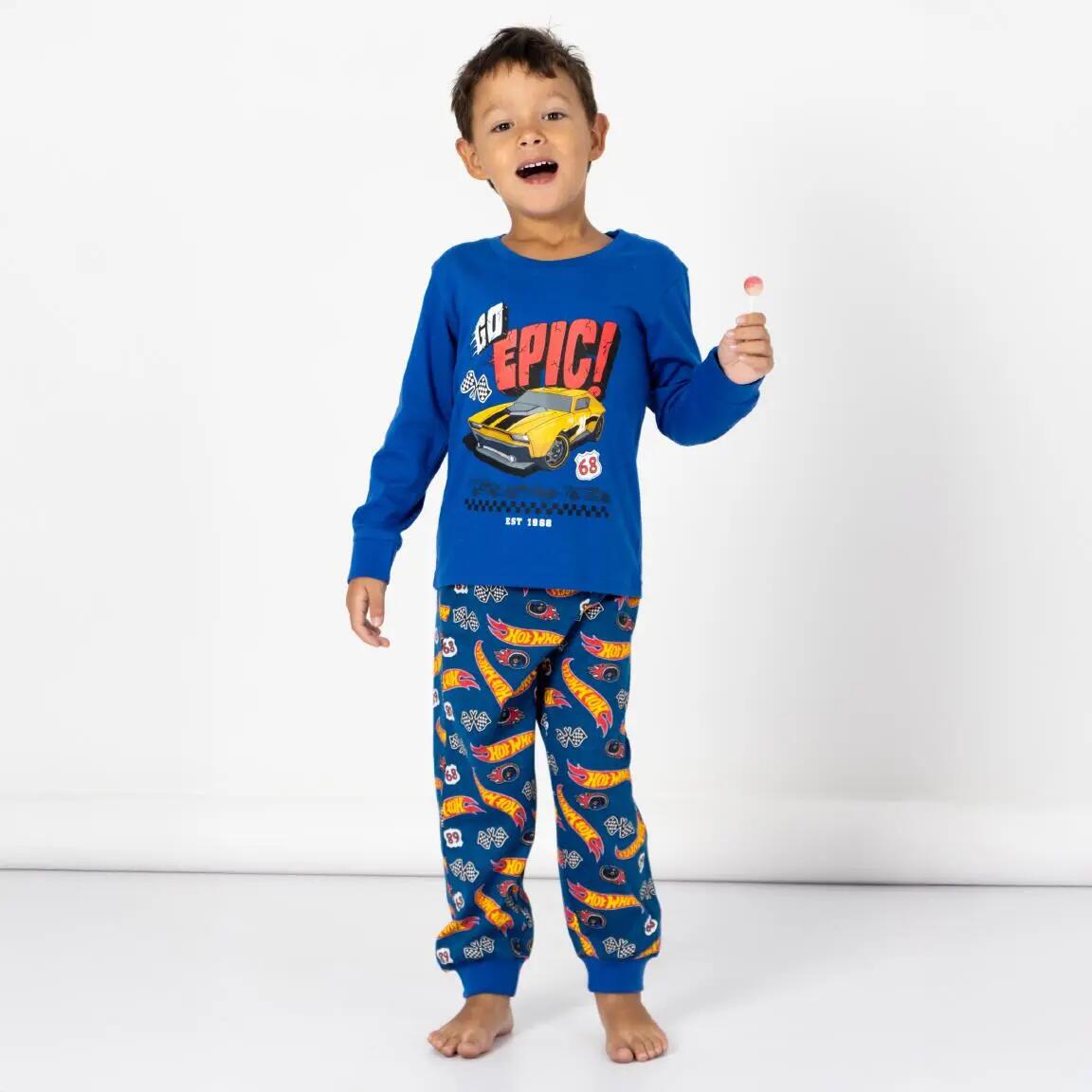 Pyjama Long Enfant Hot Wheels Deux Pièces en Coton et Polyester Bleu 6/6
