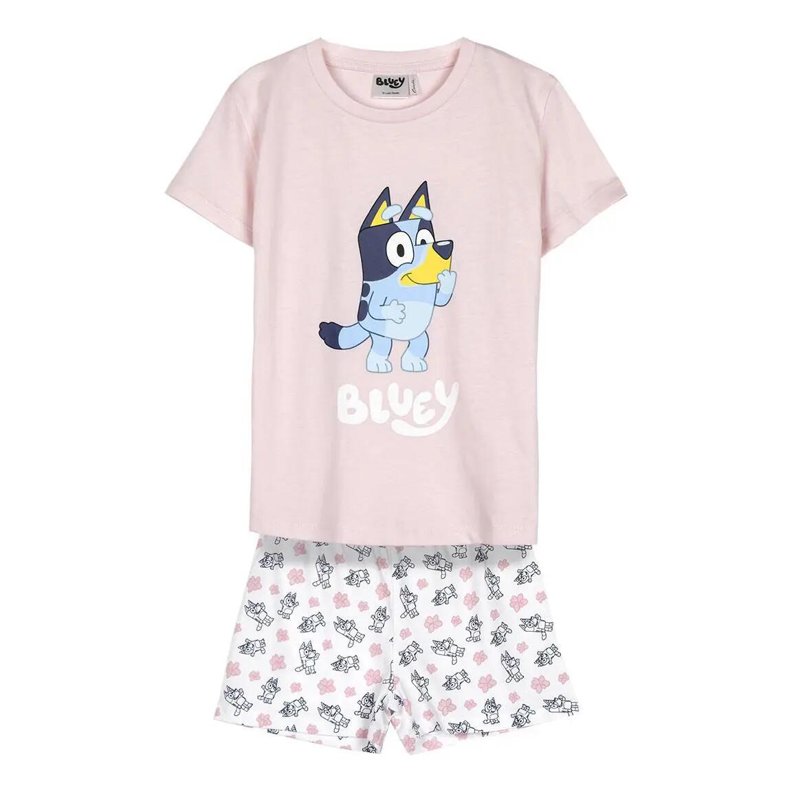 Pyjama Court Enfant Bluey Deux Pièces en Coton Rose 1/6