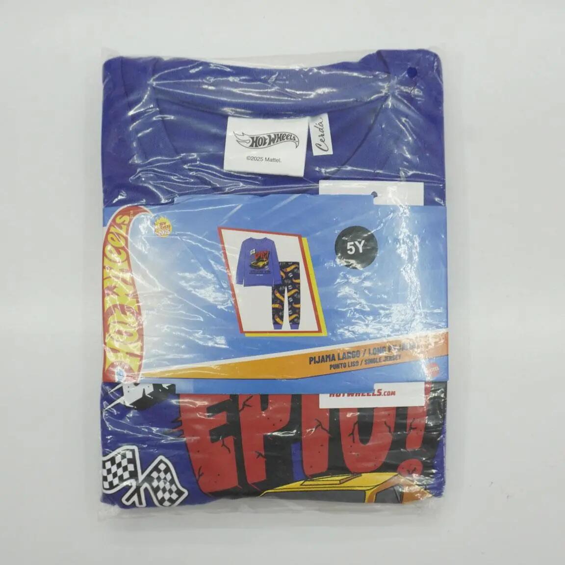 Pyjama Long Enfant Hot Wheels Deux Pièces en Coton et Polyester Bleu 5/6