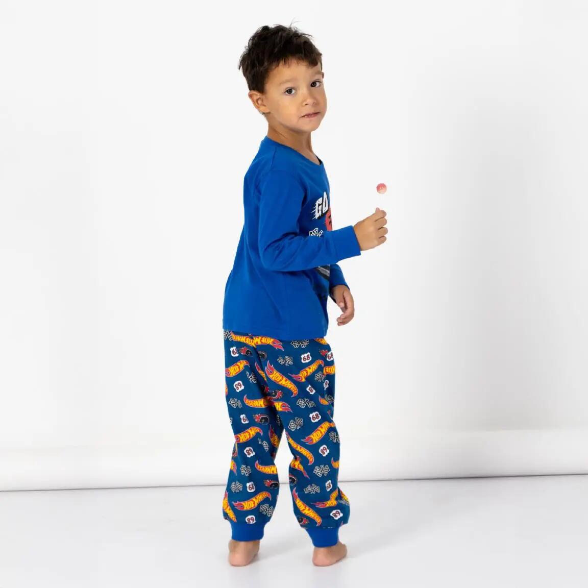 Pyjama Long Enfant Hot Wheels Deux Pièces en Coton et Polyester Bleu 4/6