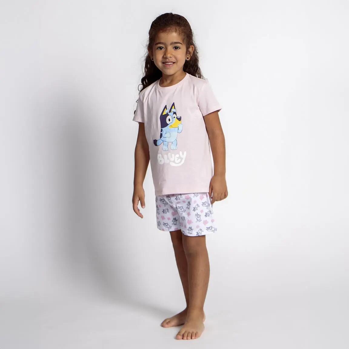 Pyjama Court Enfant Bluey Deux Pièces en Coton Rose 5/6
