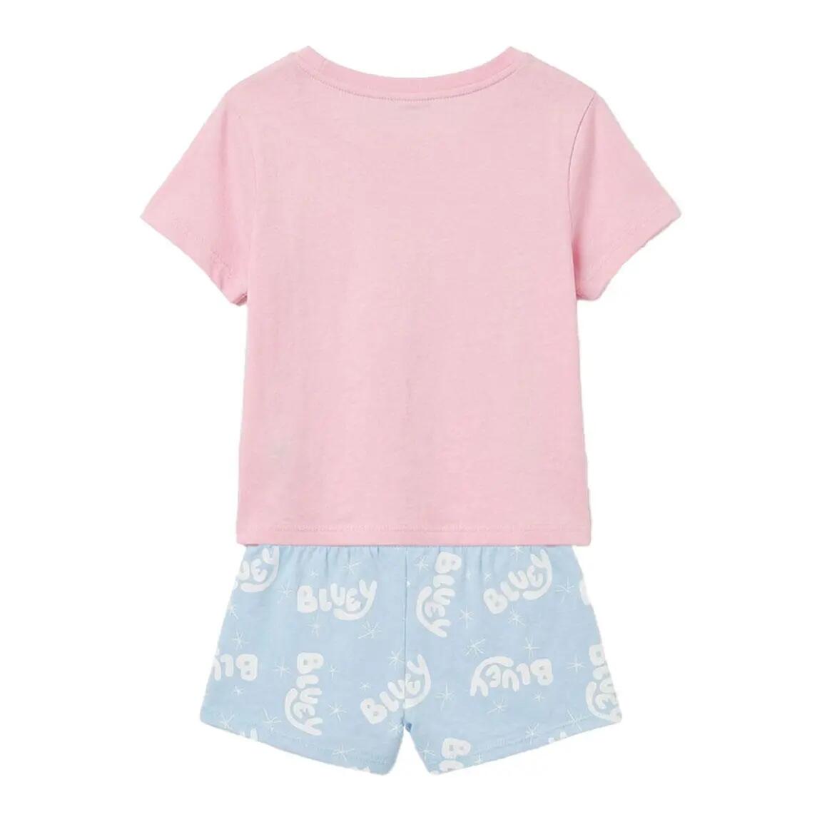 Pijama Curto Infantil Bluey de Duas Peças de Algodão Rosa Claro 2/6