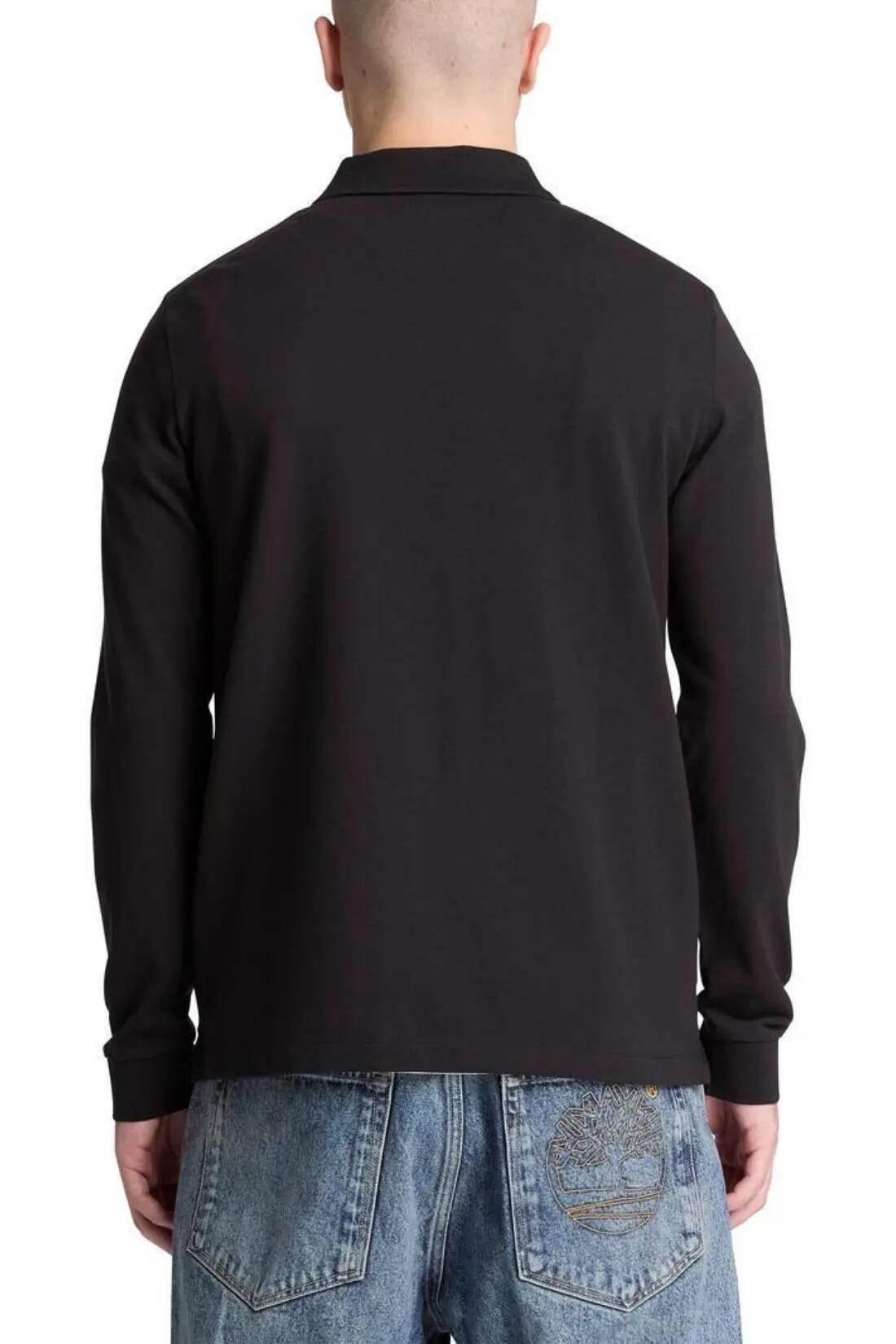 Polo - Casual - Heren - Longsleeve, Regular fit, Knopnek - Zwart 3/3