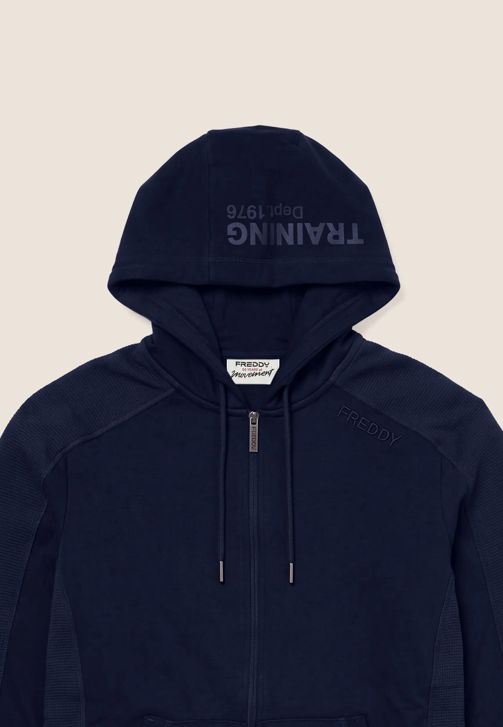 Sudadera de hombre con cremallera y capucha, con inserciones de tejido gofre 3/3