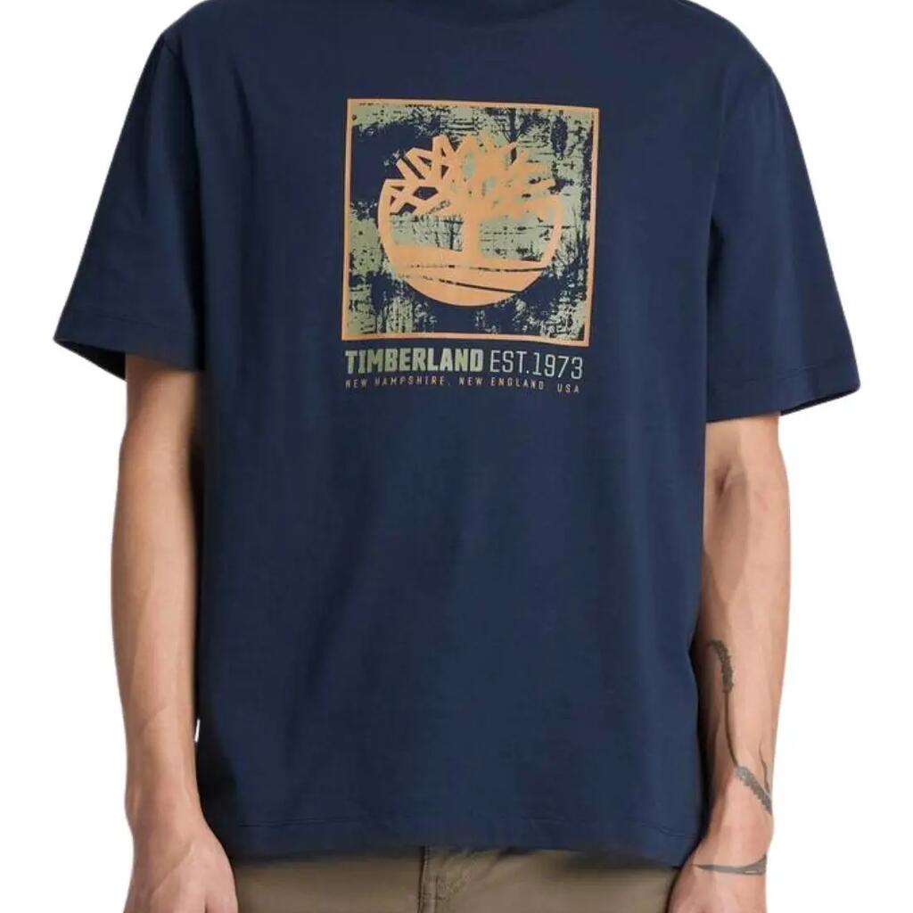 TIMBERLAND men's regular-fit logo T-shirt, 100% cotton navy