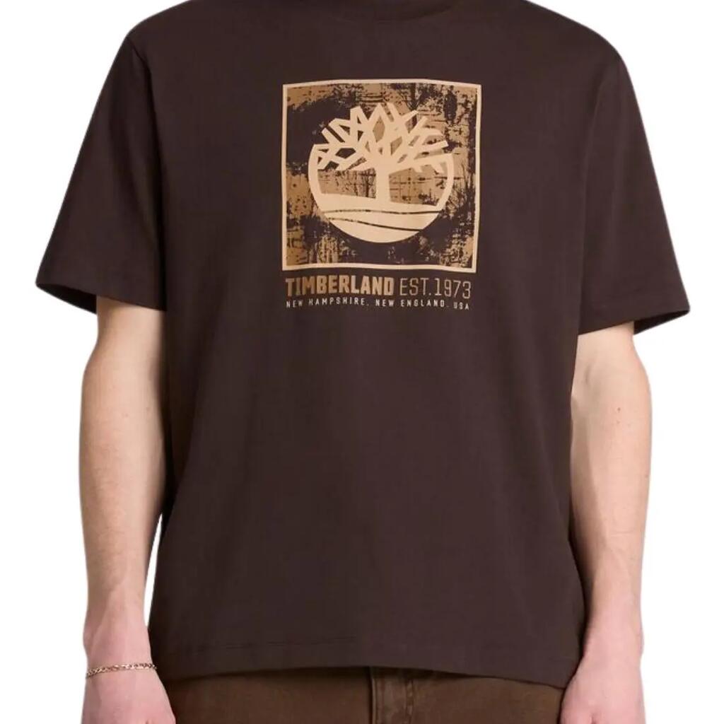 TIMBERLAND men's regular-fit logo T-shirt, 100% cotton, brown