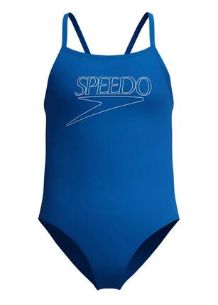 Speedo Girls Endurance+ Logo Thinstrap Swimsuit - Blue - 10Y