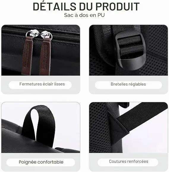 Sac à dos imperméable en PU pour ordinateur portable 15,6 pouces – Idéal pour le 6/6