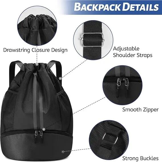 Sac à dos de sport avec compartiment séparé pour chaussures et fermeture à cordo 5/7