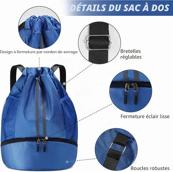 Sac à dos de sport avec compartiment séparé pour chaussures et fermeture à cordo 5/7